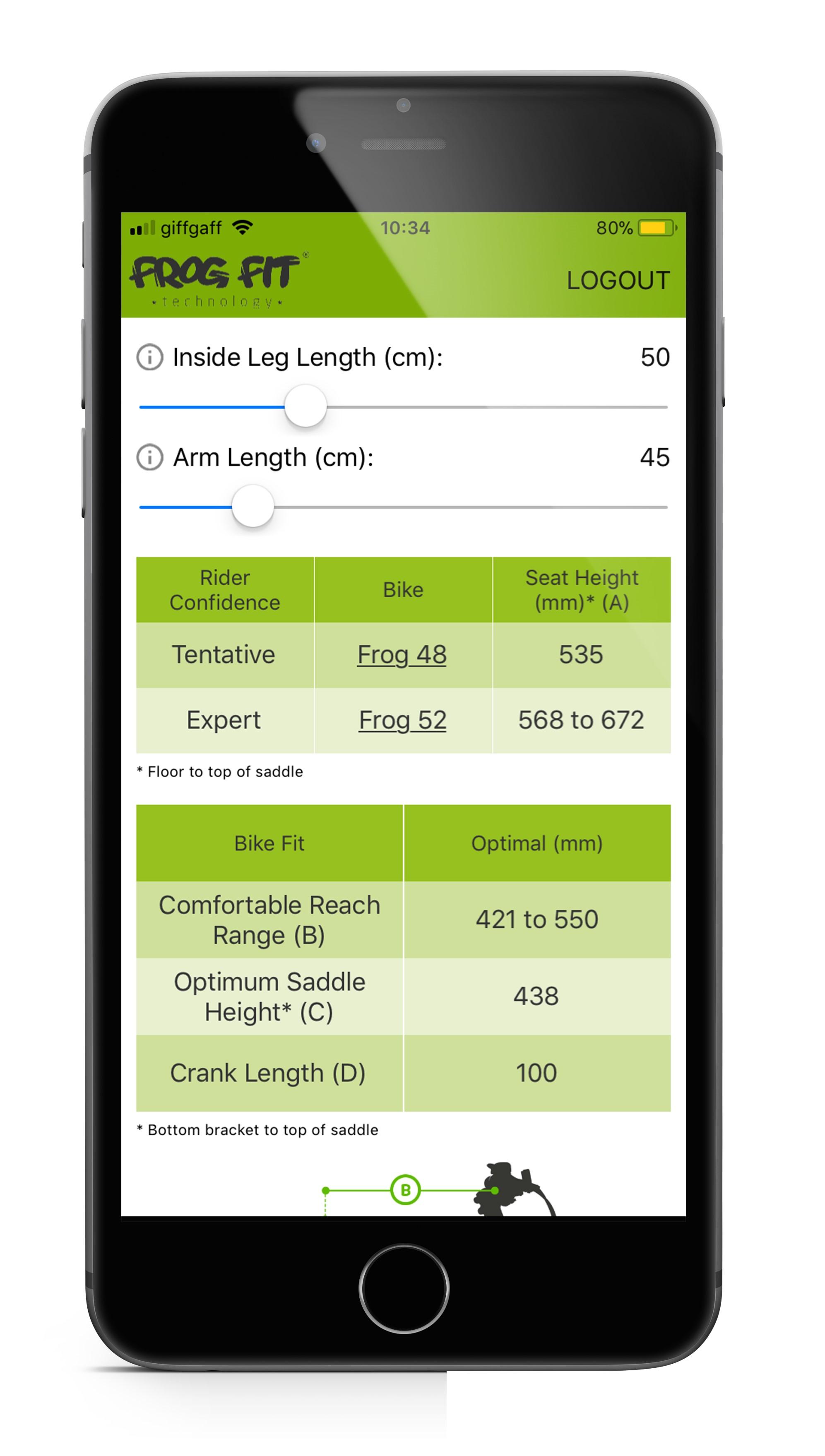  image of an iPhone showing the frogfit app on the screen